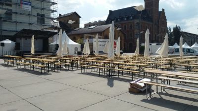 Pagode, Bierzeltgarnitur, Sommerfest, Sonnenschirm, Mietmöbel