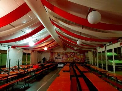Partyzelt, Festzelt, Zelt, Zeltheizung, Bierzeltgarnituren, Stoffbahnen, Dekorationsstoff, Panoramafenster, Zeltverleih, MIetzelt