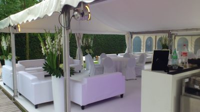 VIP-Zelt, Zelt, Loungemöbel, Textil-Himmel, DeckenverkleidungBankett-Tisch,